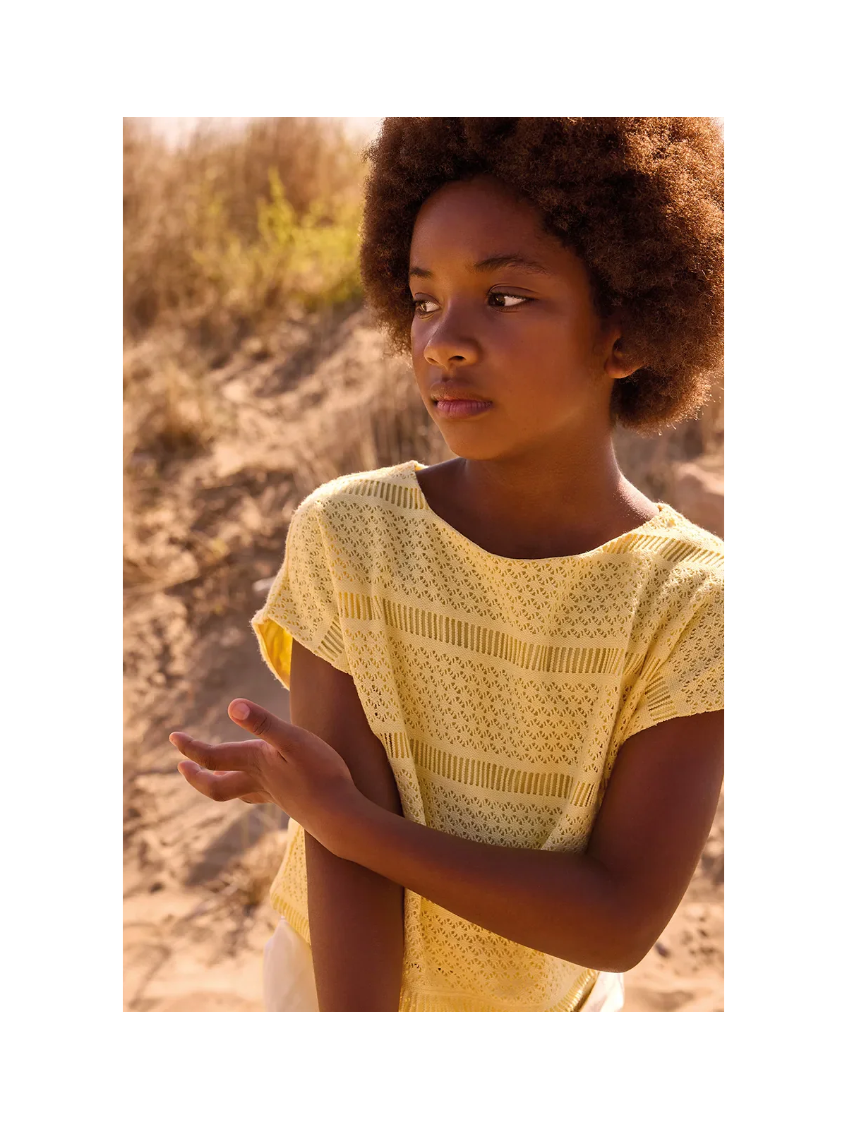 MAYORAL BLUZKA TOP NA KRÓTKI RĘKAW DLA DZIEWCZYNY ŻÓŁTY AŻUROWY 6022/34