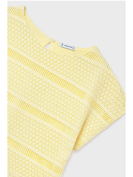 MAYORAL BLUZKA TOP NA KRÓTKI RĘKAW DLA DZIEWCZYNY ŻÓŁTY AŻUROWY 6022/34