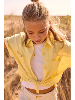 MAYORAL KOSZULA Z KRÓTKIM RĘKAWEM  ŻÓŁTA W KWIATKI TOP BIAŁY Z HAFTEM 6159/57