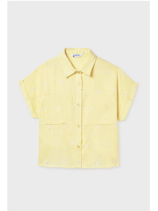 MAYORAL KOSZULA Z KRÓTKIM RĘKAWEM  ŻÓŁTA W KWIATKI TOP BIAŁY Z HAFTEM 6159/57