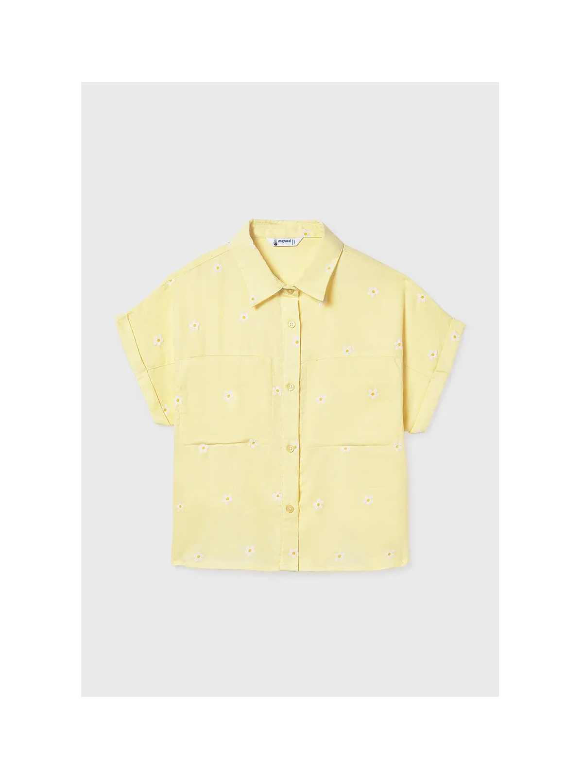MAYORAL KOSZULA Z KRÓTKIM RĘKAWEM  ŻÓŁTA W KWIATKI TOP BIAŁY Z HAFTEM 6159/57