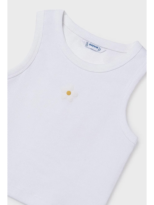 MAYORAL KOSZULA Z KRÓTKIM RĘKAWEM  ŻÓŁTA W KWIATKI TOP BIAŁY Z HAFTEM 6159/57