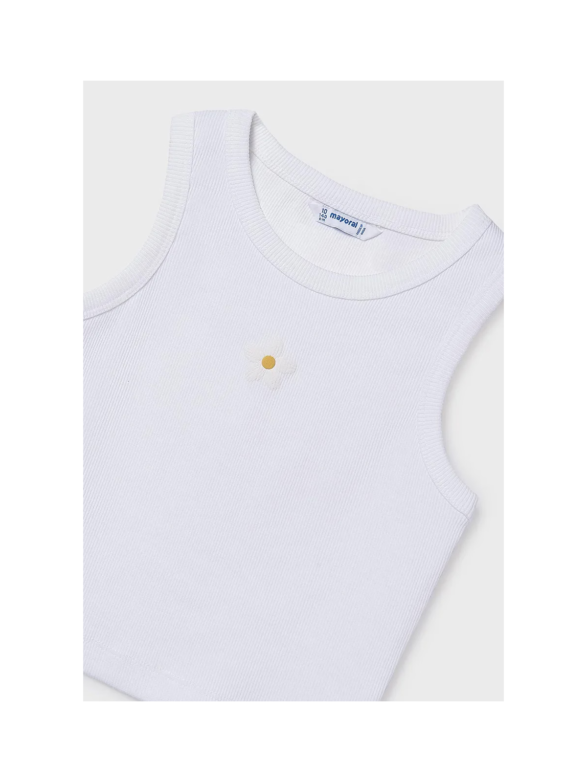 MAYORAL KOSZULA Z KRÓTKIM RĘKAWEM  ŻÓŁTA W KWIATKI TOP BIAŁY Z HAFTEM 6159/57