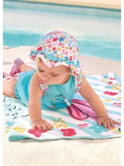 MAYORAL NEWBORN KOMPLET LETNI KĄPIELOWY DLA DZIEWCZYNKI KOSZULKA  MAJTKI PLUS KAPELUSZ 1692