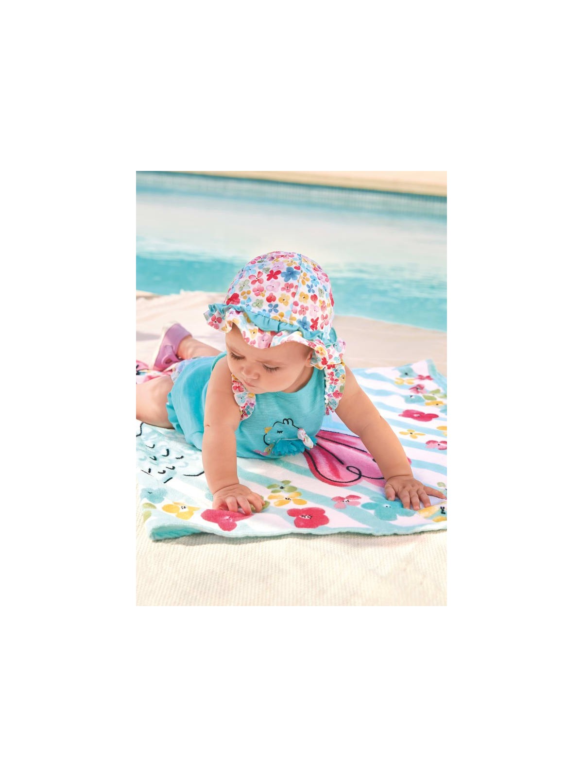MAYORAL NEWBORN KOMPLET LETNI KĄPIELOWY DLA DZIEWCZYNKI KOSZULKA  MAJTKI PLUS KAPELUSZ 1692