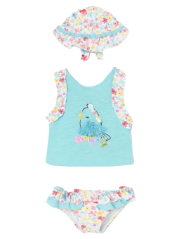 MAYORAL NEWBORN KOMPLET LETNI KĄPIELOWY DLA DZIEWCZYNKI KOSZULKA  MAJTKI PLUS KAPELUSZ 1692