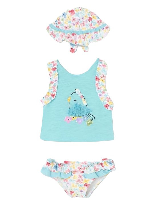 MAYORAL NEWBORN KOMPLET LETNI KĄPIELOWY DLA DZIEWCZYNKI KOSZULKA  MAJTKI PLUS KAPELUSZ 1692