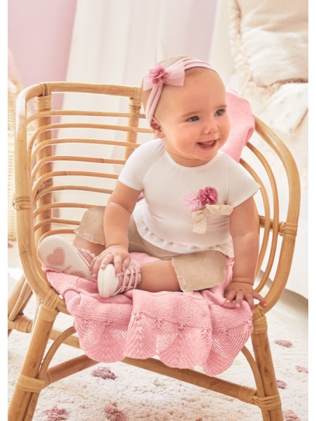 MAYORAL NEWBORN KOMPLET LETNI DLA DZIEWCZYNKI BLUZKA DWIE PARY LEGINSÓW   1763 /55