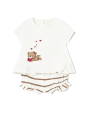 MAYORAL NEWBORN KOMPLET LETNI DLA DZIEWCZYNKI BLUZKA KREM Z MISIEM PLUS SZORTY 1609 /2