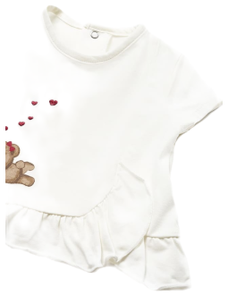 MAYORAL NEWBORN KOMPLET LETNI DLA DZIEWCZYNKI BLUZKA KREM Z MISIEM PLUS SZORTY 1609 /2