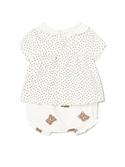 MAYORAL NEWBORN KOMPLET LETNI DLA DZIEWCZYNKI BLUZKA KREM Z MISIEM PLUS SZORTY 1609 /93