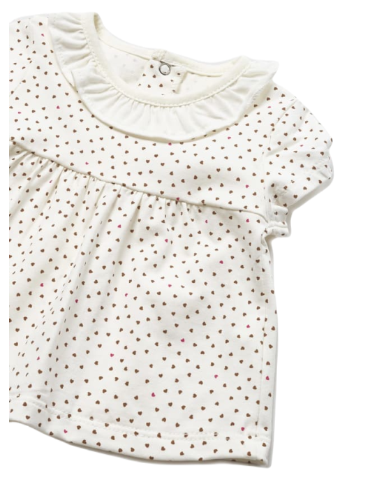 MAYORAL NEWBORN KOMPLET LETNI DLA DZIEWCZYNKI BLUZKA KREM Z MISIEM PLUS SZORTY 1609 /93