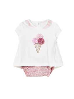 MAYORAL NEWBORN KOMPLET LETNI DLA DZIEWCZYNKI BLUZKA BIAŁA  PLUS SPODENKI  RÓŻOWE 1694 /551