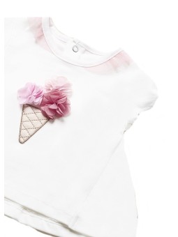 MAYORAL NEWBORN KOMPLET LETNI DLA DZIEWCZYNKI BLUZKA BIAŁA  PLUS SPODENKI  RÓŻOWE 1694 /551