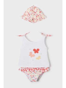 MAYORAL NEWBORN KOMPLET LETNI KĄPIELOWY DLA DZIEWCZYNKI KOSZULKA  MAJTKI PLUS KAPELUSZ 1692 /1