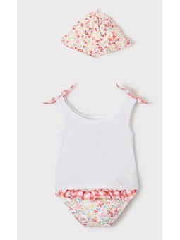 MAYORAL NEWBORN KOMPLET LETNI KĄPIELOWY DLA DZIEWCZYNKI KOSZULKA  MAJTKI PLUS KAPELUSZ 1692 /1