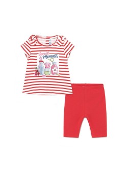 MAYORAL NEWBORN KOMPLET LETNI DLA DZIEWCZYNKI BLUZKA TUNIKA W PASKI PLUS LEGINSY CZERWONE 1712 /19