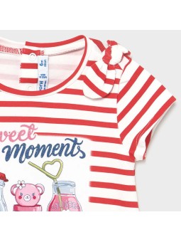 MAYORAL NEWBORN KOMPLET LETNI DLA DZIEWCZYNKI BLUZKA TUNIKA W PASKI PLUS LEGINSY CZERWONE 1712 /19