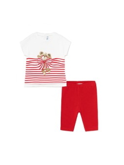 MAYORAL NEWBORN KOMPLET LETNI DLA DZIEWCZYNKI BLUZKA TUNIKA Z MISIEM  PLUS LEGINSY CZERWONE 1716 /93