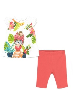 MAYORAL NEWBORN KOMPLET LETNI DLA DZIEWCZYNKI BLUZKA TUNIKA PLUS LEGINSY KORAL 1711 /47