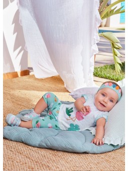 MAYORAL NEWBORN KOMPLET LETNI DLA DZIEWCZYNKI BLUZKA BIAŁA Z FLAMINGIEM  LEGINSY  PLUS OPASKA KOMPLET12