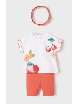 MAYORAL NEWBORN KOMPLET LETNI DLA DZIEWCZYNKI BLUZKA BIAŁA NLEGINSY  PLUS OPASKA KORAL KOMPLET13