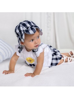 MAYORAL NEWBORN KOMPLET DLA DZIEWCZYNKI KOSZULKA PLUS SPÓNICZKO-MAJTKI W GRANATOWO-BIAŁĄ KRATĘ 1839 /63