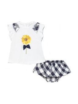 MAYORAL NEWBORN KOMPLET DLA DZIEWCZYNKI KOSZULKA PLUS SPÓNICZKO-MAJTKI W GRANATOWO-BIAŁĄ KRATĘ 1839 /63