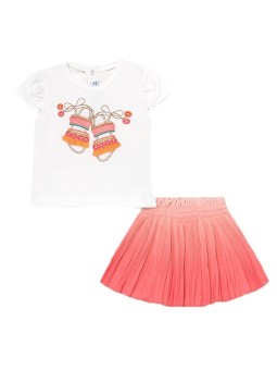 MAYORAL BABY KOMPLET DLA DZIEWCZYNKI KOSZULKA PLUS SPÓNICZKA PLISOWANA KORAL 1996 /57