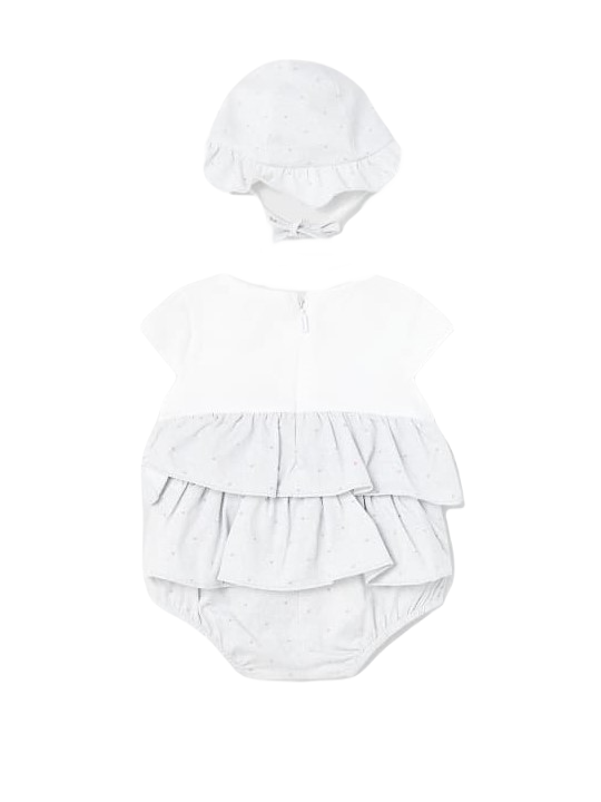 MAYORAL NEWBORN RAMPERS PAJAC  SUKIENKA DLA DZIEWCZYNKI SZARY PLUS KAPELUSZ 1604