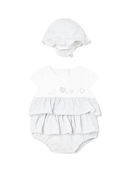 MAYORAL NEWBORN RAMPERS PAJAC  SUKIENKA DLA DZIEWCZYNKI SZARY PLUS KAPELUSZ 1604