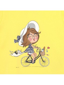 MAYORAL BABY T-SHIRT BLUZKA NA KRÓTKI RĘKAW DLA DZIEWCZYNKI ŻÓŁTA Z DZIEWCZYNKĄ 1087 /52