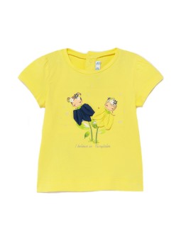 MAYORAL BABY T-SHIRT BLUZKA NA KRÓTKI RĘKAW DLA DZIEWCZYNKI ŻÓŁTA Z DZIEWCZYNKAMI 1087 /53