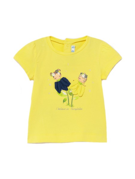 MAYORAL BABY T-SHIRT BLUZKA NA KRÓTKI RĘKAW DLA DZIEWCZYNKI ŻÓŁTA Z DZIEWCZYNKAMI 1087 /53