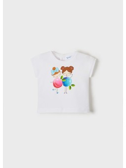 MAYORAL BABY T-SHIRT BLUZKA NA KRÓTKI RĘKAW DLA DZIEWCZYNKI BIAŁA Z DZIEWCZYNKAMI BLUZKA01