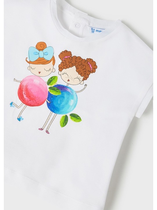 MAYORAL BABY T-SHIRT BLUZKA NA KRÓTKI RĘKAW DLA DZIEWCZYNKI BIAŁA Z DZIEWCZYNKAMI BLUZKA01