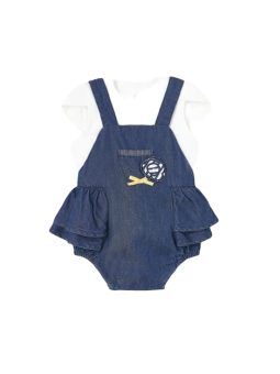 MAYORAL NEWBORN RAMPERS PAJAC OGRODNICZKA LETNIA DLA DZIEWCZYNKI MIĘKKI JEANS PLUS BLUZKA 1693