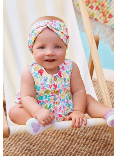 MAYORAL NEWBORN RAMPERS PAJAC LETNI DLA DZIEWCZYNKI PLUS OPASKA 1691