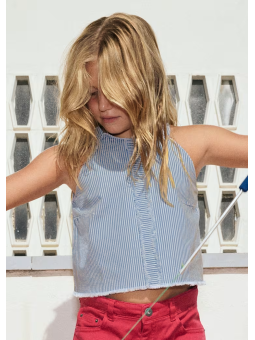 MAYORAL BLUZKA TOP DLA DZIEWCZYNKI JEANSOWY NIEBIESKI W BIAŁE PASKI 6025/54