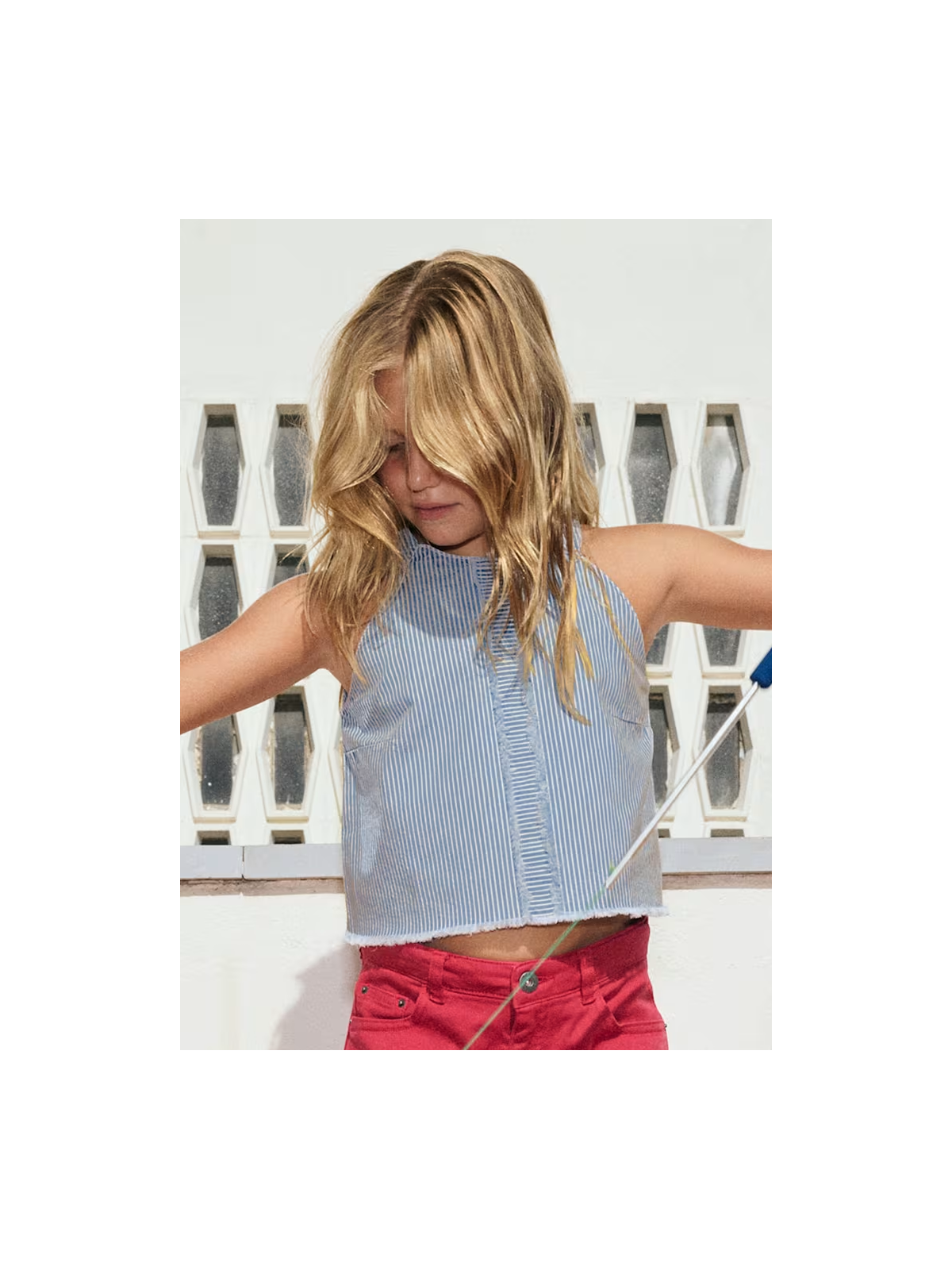 MAYORAL BLUZKA TOP DLA DZIEWCZYNKI JEANSOWY NIEBIESKI W BIAŁE PASKI 6025/54