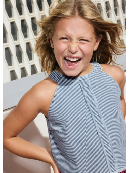 MAYORAL BLUZKA TOP DLA DZIEWCZYNKI JEANSOWY NIEBIESKI W BIAŁE PASKI 6025/54