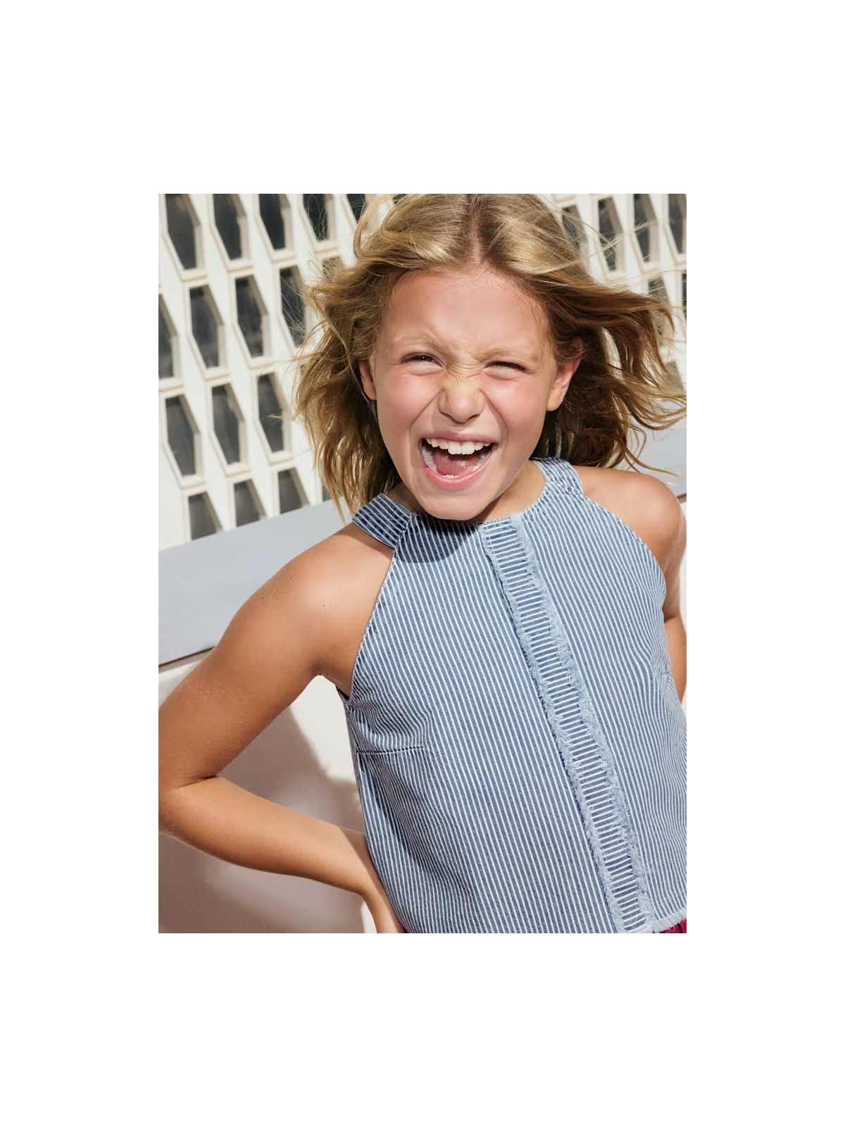 MAYORAL BLUZKA TOP DLA DZIEWCZYNKI JEANSOWY NIEBIESKI W BIAŁE PASKI 6025/54
