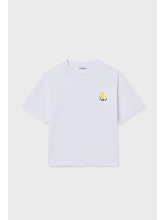 MAYORAL KOSZULKA NA KRÓTKI RĘKAW DLA DZIEWCZYNKI NADRUK BIAŁA  6011/16