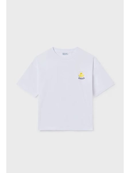 MAYORAL KOSZULKA NA KRÓTKI RĘKAW DLA DZIEWCZYNKI NADRUK BIAŁA  6011/16