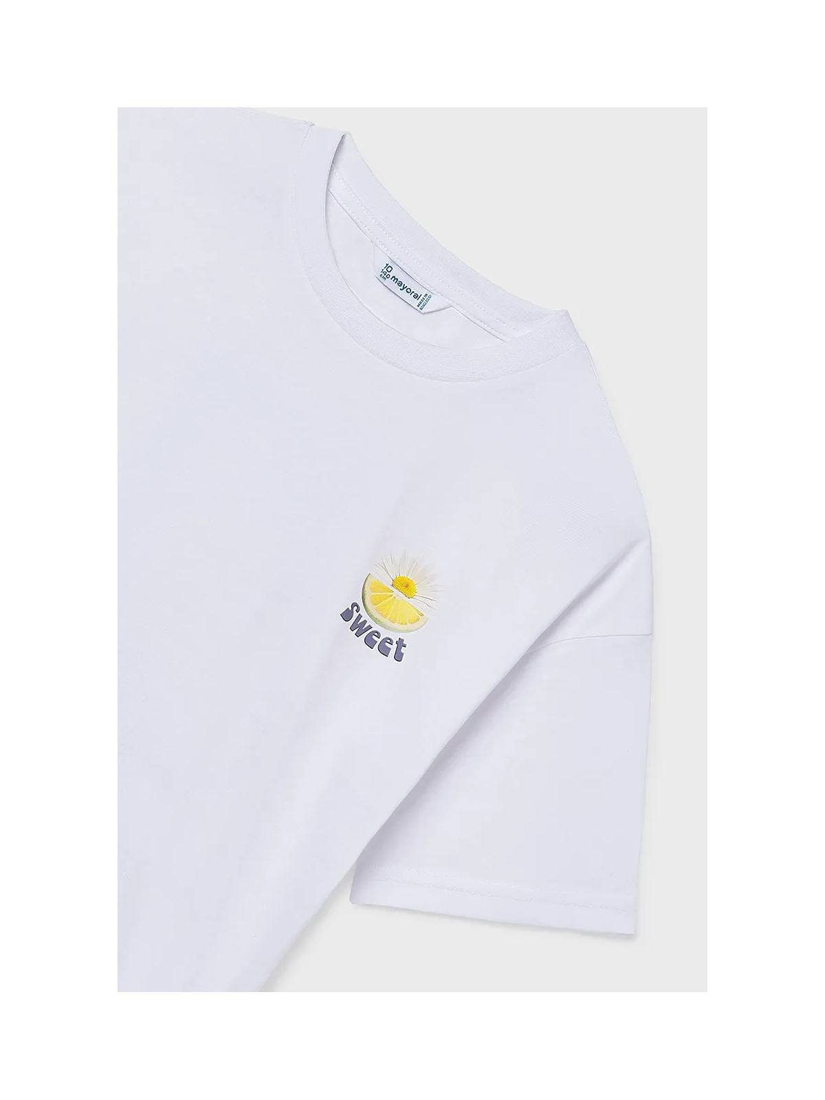 MAYORAL KOSZULKA NA KRÓTKI RĘKAW DLA DZIEWCZYNKI NADRUK BIAŁA  6011/16