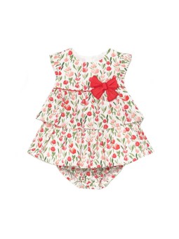 MAYORAL NEWBORN SUKIENKA LETNIA DLA DZIEWCZYNKI BRZOSKWINIOWA  FALBANY KWIATKI PLUS MAJTKI  1831 /63