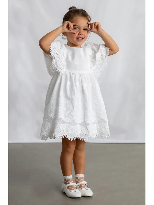 MAYORAL SUKIENKA NA KRÓTKI RĘKAW DLA DZIEWCZYNKA HAFTY BIAŁA 3923