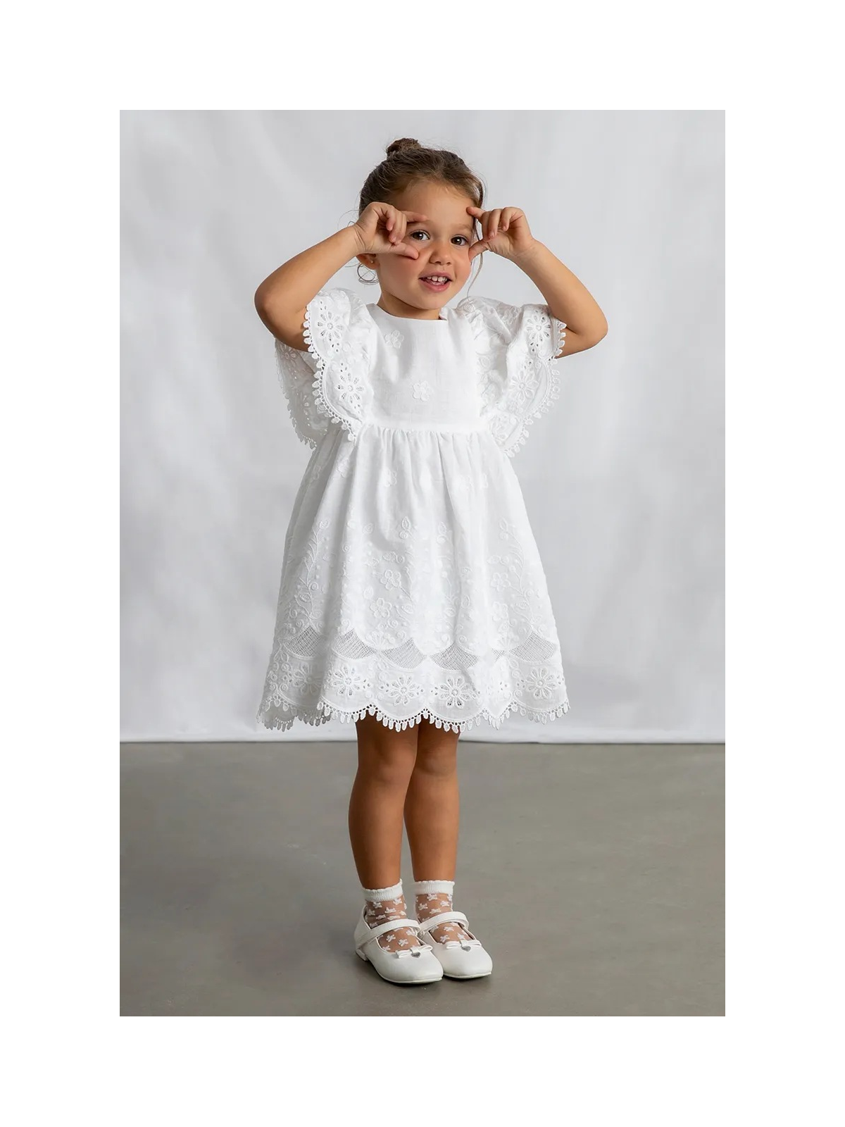 MAYORAL SUKIENKA NA KRÓTKI RĘKAW DLA DZIEWCZYNKA HAFTY BIAŁA 3923