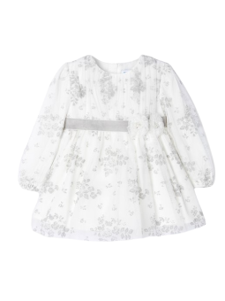 MAYORAL NEWBORN SUKIENKA WIZYTOWA TIUL BIAŁA Z SZARYMI KWIATAMI 2939 /44