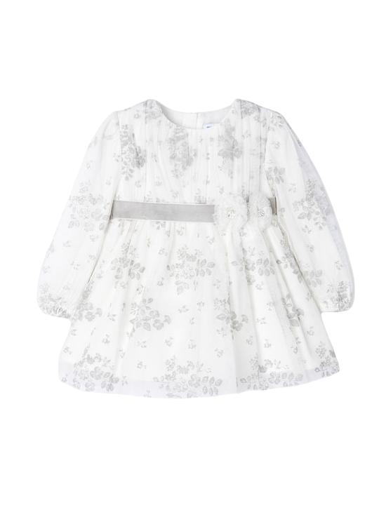 MAYORAL NEWBORN SUKIENKA WIZYTOWA TIUL BIAŁA Z SZARYMI KWIATAMI 2939 /44